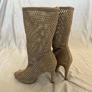 Pedro Garcia Yabella Peep Toe Slouch Heeled Boots- taupe | size 37 1/2